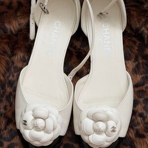 White Camellia Slingback Flats